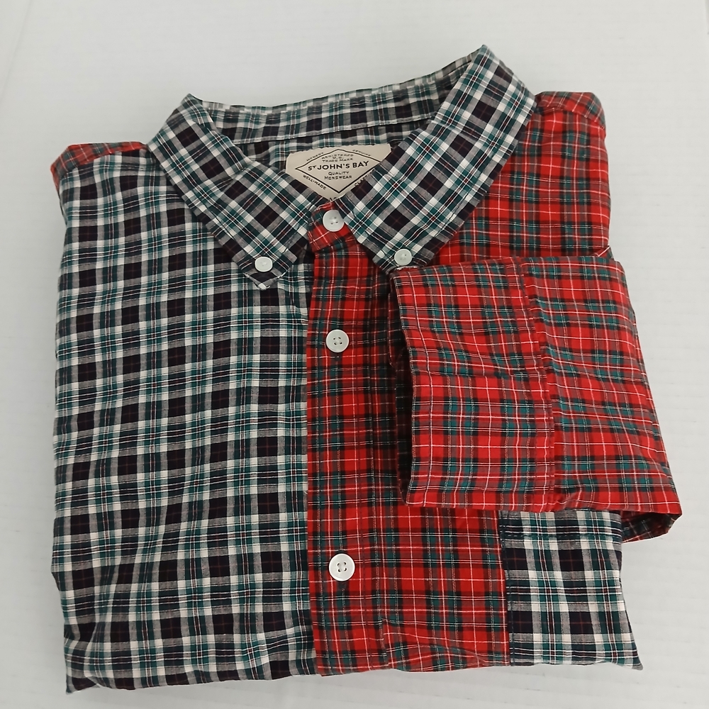 St. John's Bay Red and Black Plaid Button Down Shirt Size XXL New $20 - Picture 9 of 12